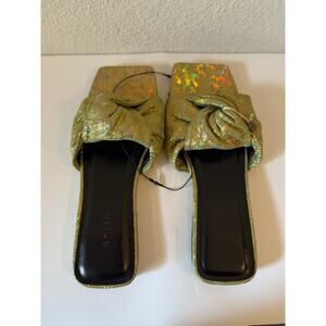 NWT BY FAR Lima Knot Disco Leather Mules Sandal Gold/Green Womens 36-36.5 / US 6